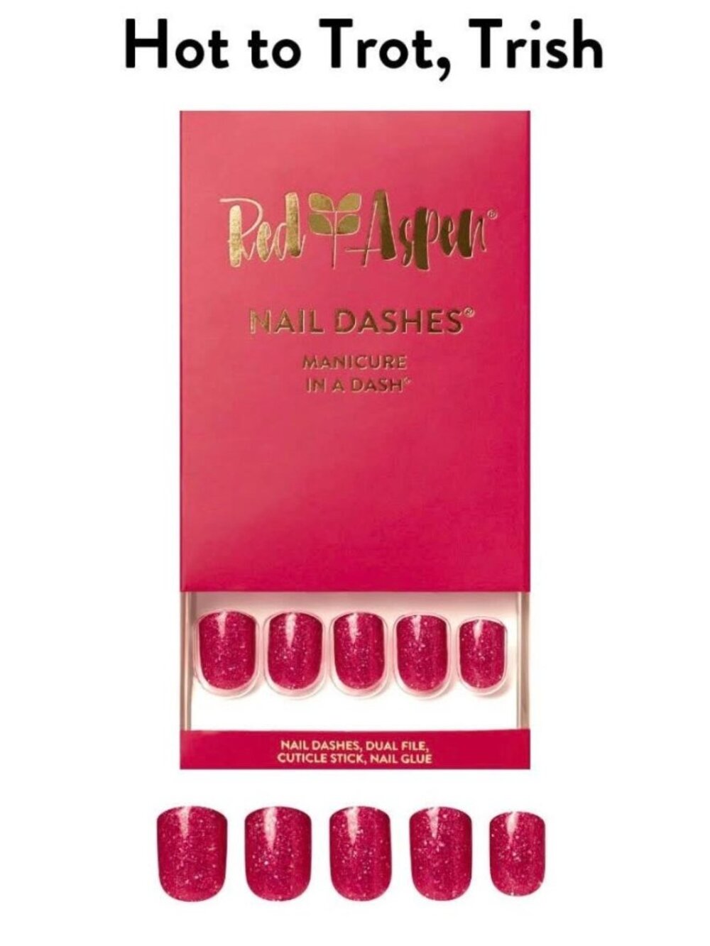 Red Aspen Nail Dashes Hot to Trot, Trish Short Square Glitter
